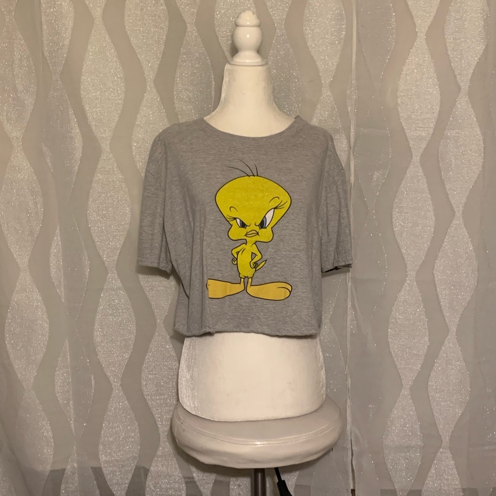 Raw hem cropped looney tunes top